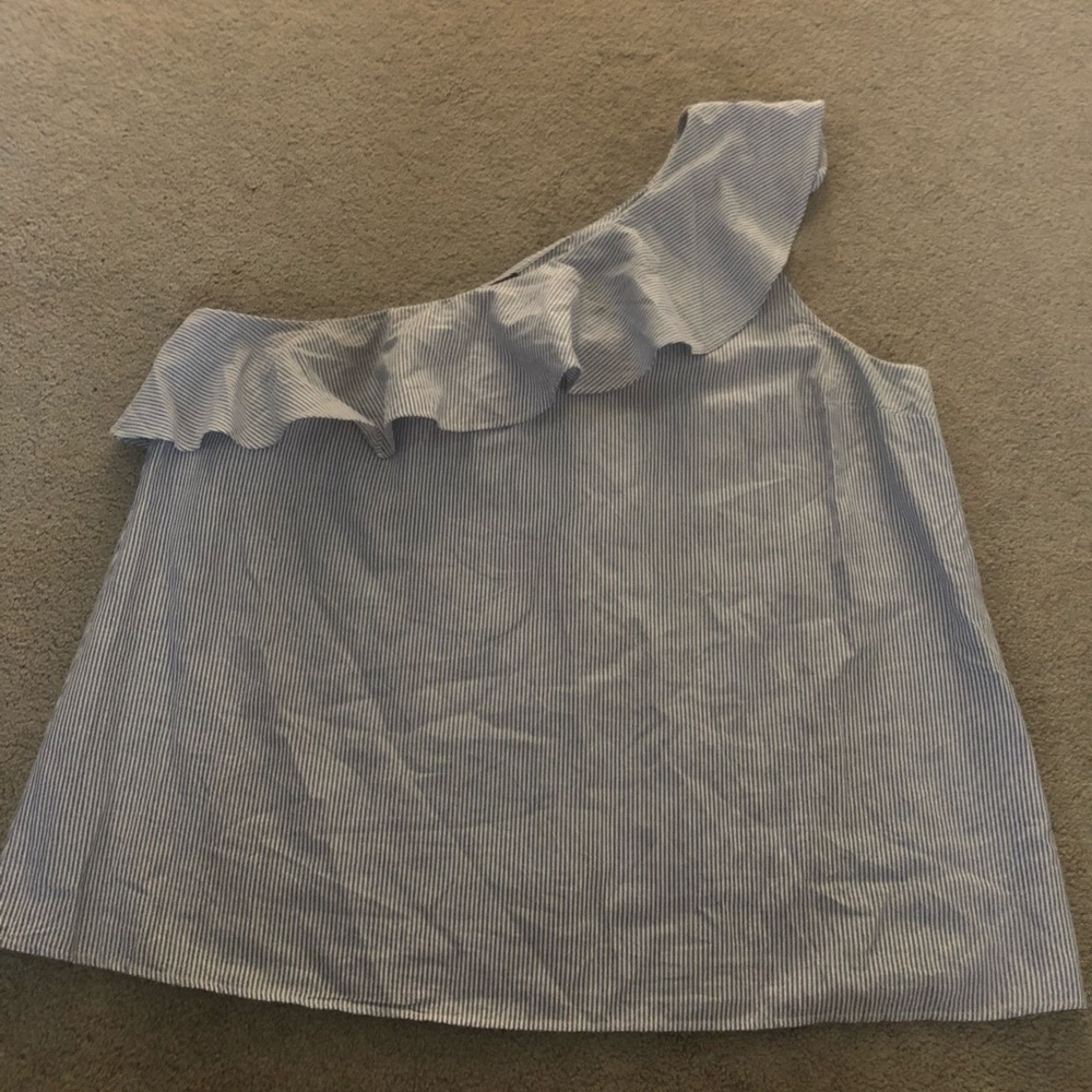 Ann Taylor Factory one-shoulder seersucker top